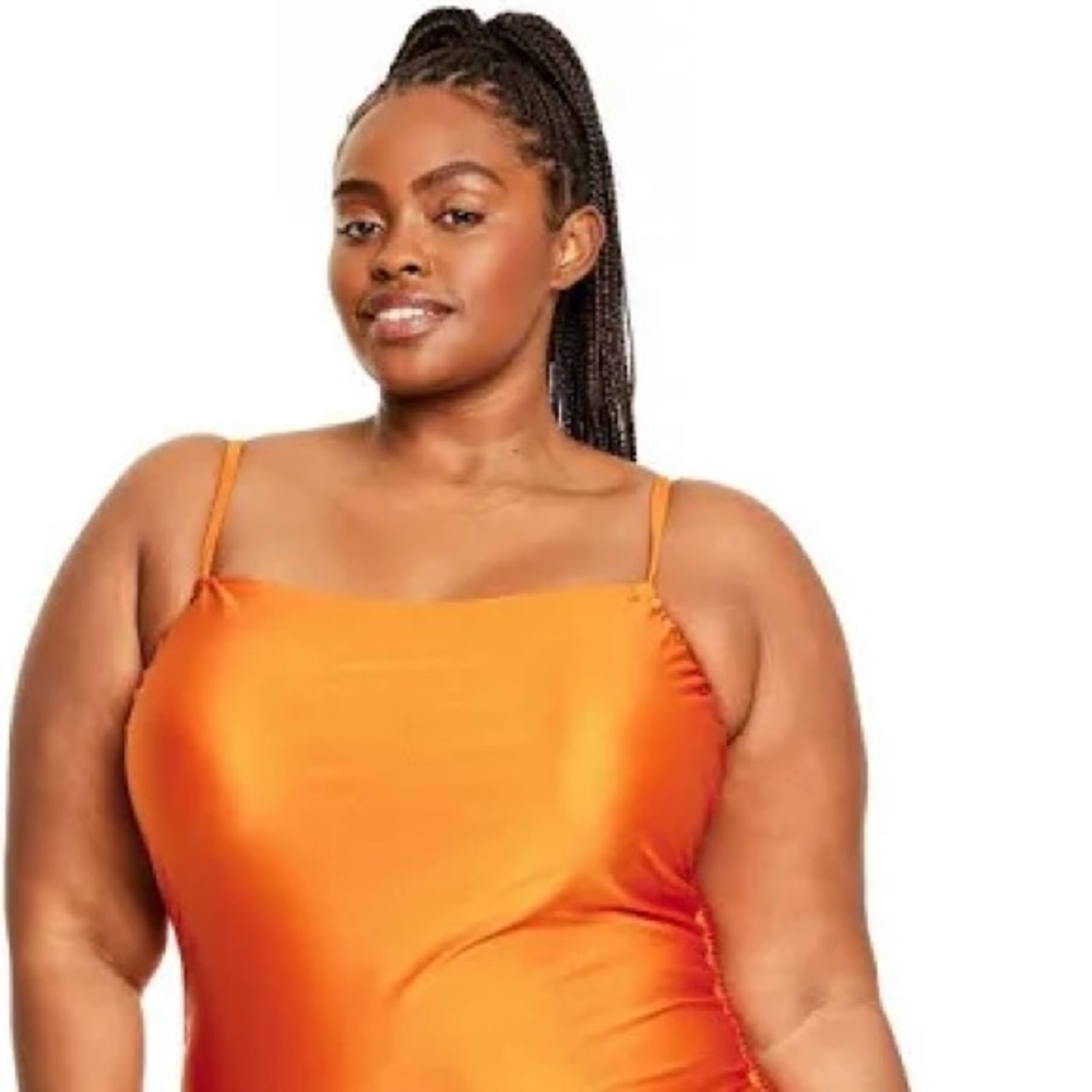 Women's Fe Noel Metallic Side-Ruched High Leg Cheeky One-Piece Swimsuit (XXL)